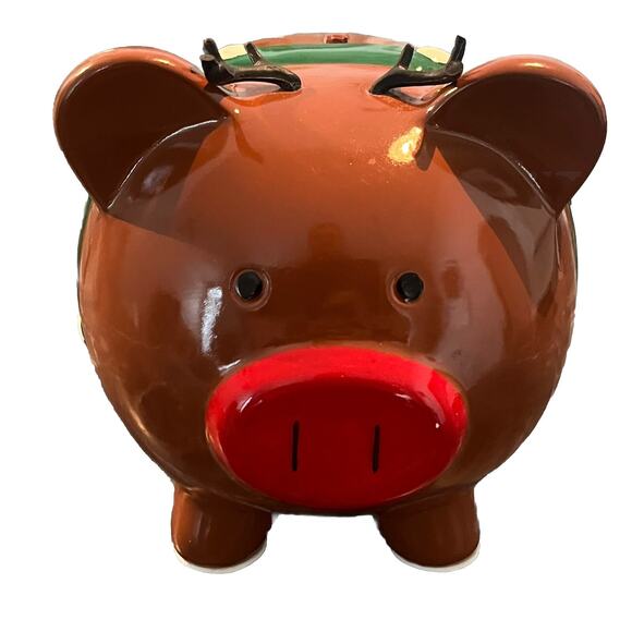 RE Room Essentials Christmas Reindeer Antlers Piggy Coin Deer Holiday Bank RARE - Picture 2 of 9